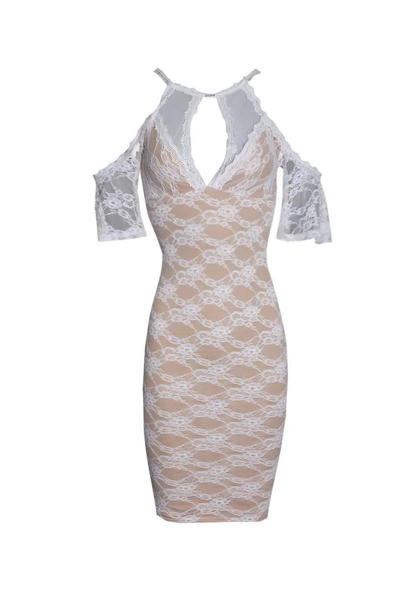 Cream Lace Choker Neck Midi Dress