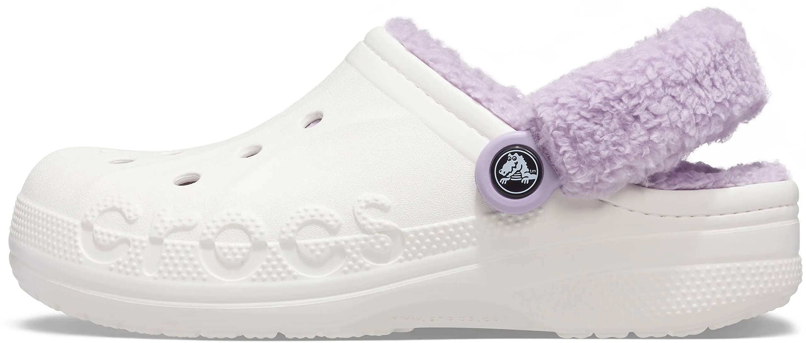 Crocs Unisex-Adult Baya Lined Fuzz Strap Clogs, White/Lavender, 11 US