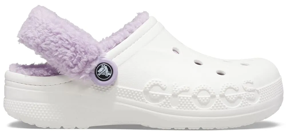 Crocs Unisex-Adult Baya Lined Fuzz Strap Clogs, White/Lavender, 11 US