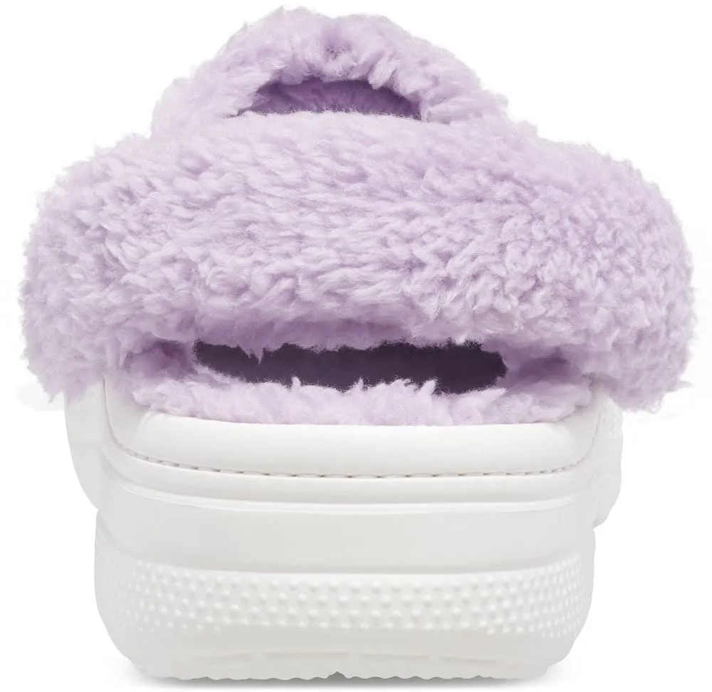 Crocs Unisex-Adult Baya Lined Fuzz Strap Clogs, White/Lavender, 11 US