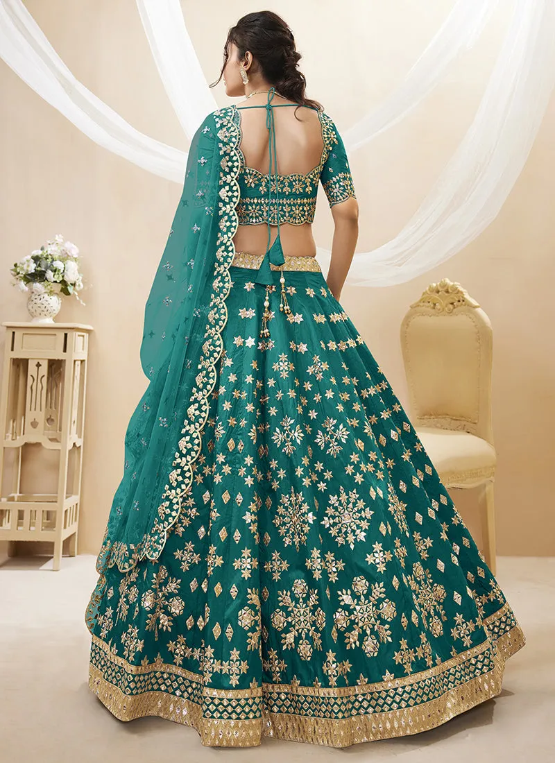Dark Green Mirror Embroidery Traditional Lehenga Choli