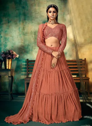 Deep Peach Sequence Embroidered Designer Lehenga Choli