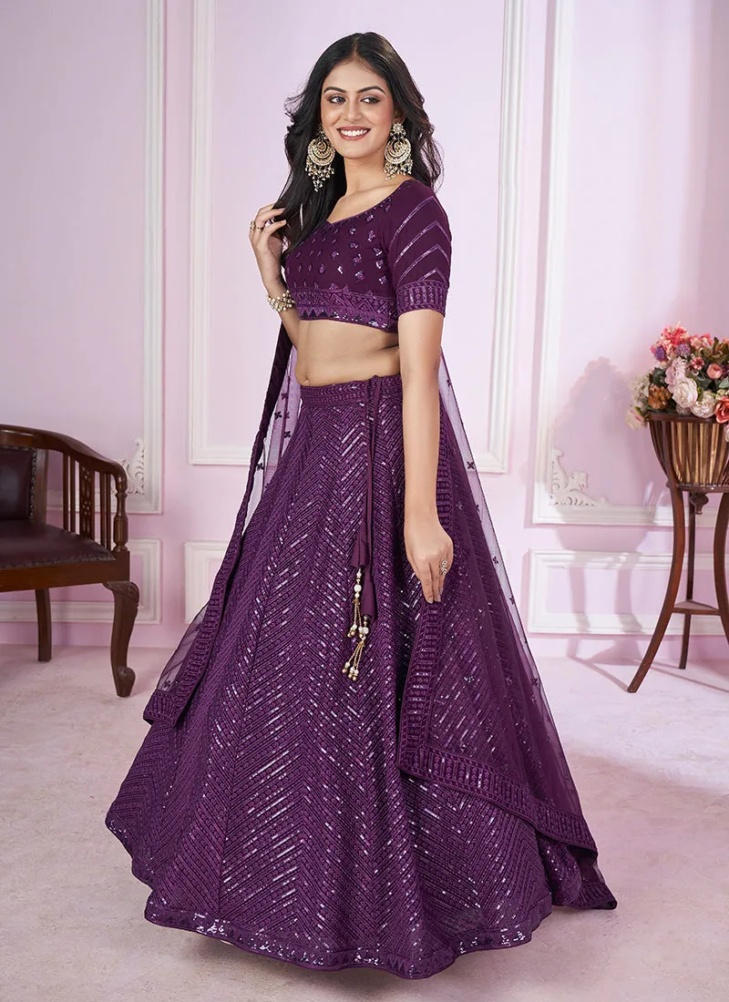 Deep Purple Sequence Embroidery Traditional Festive Lehenga Choli