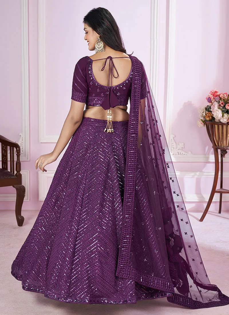 Deep Purple Sequence Embroidery Traditional Festive Lehenga Choli
