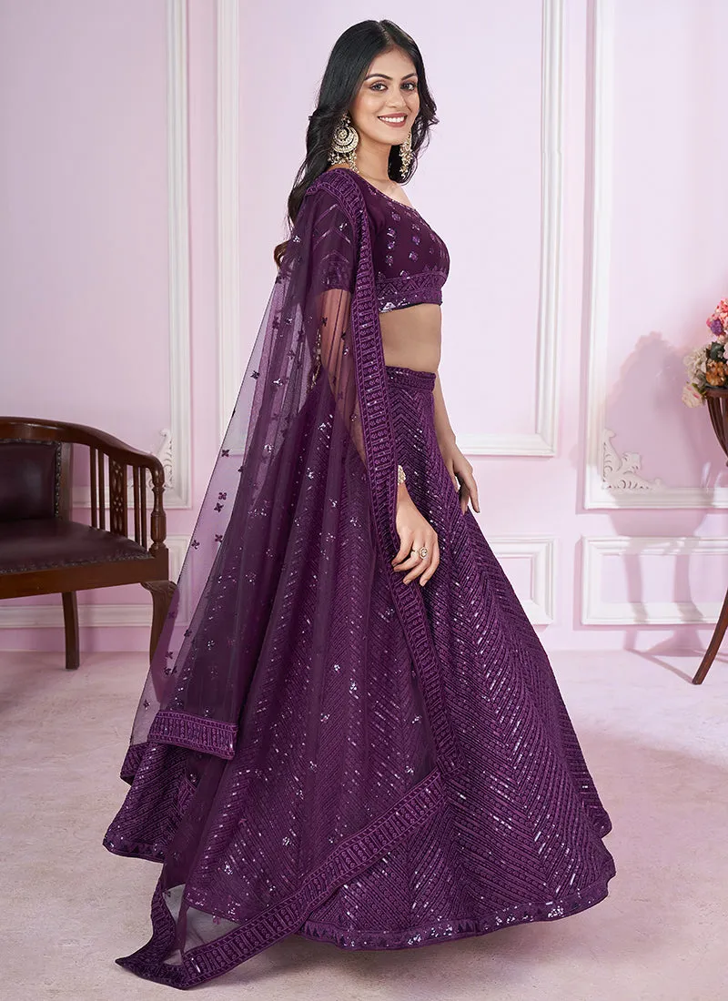 Deep Purple Sequence Embroidery Traditional Festive Lehenga Choli