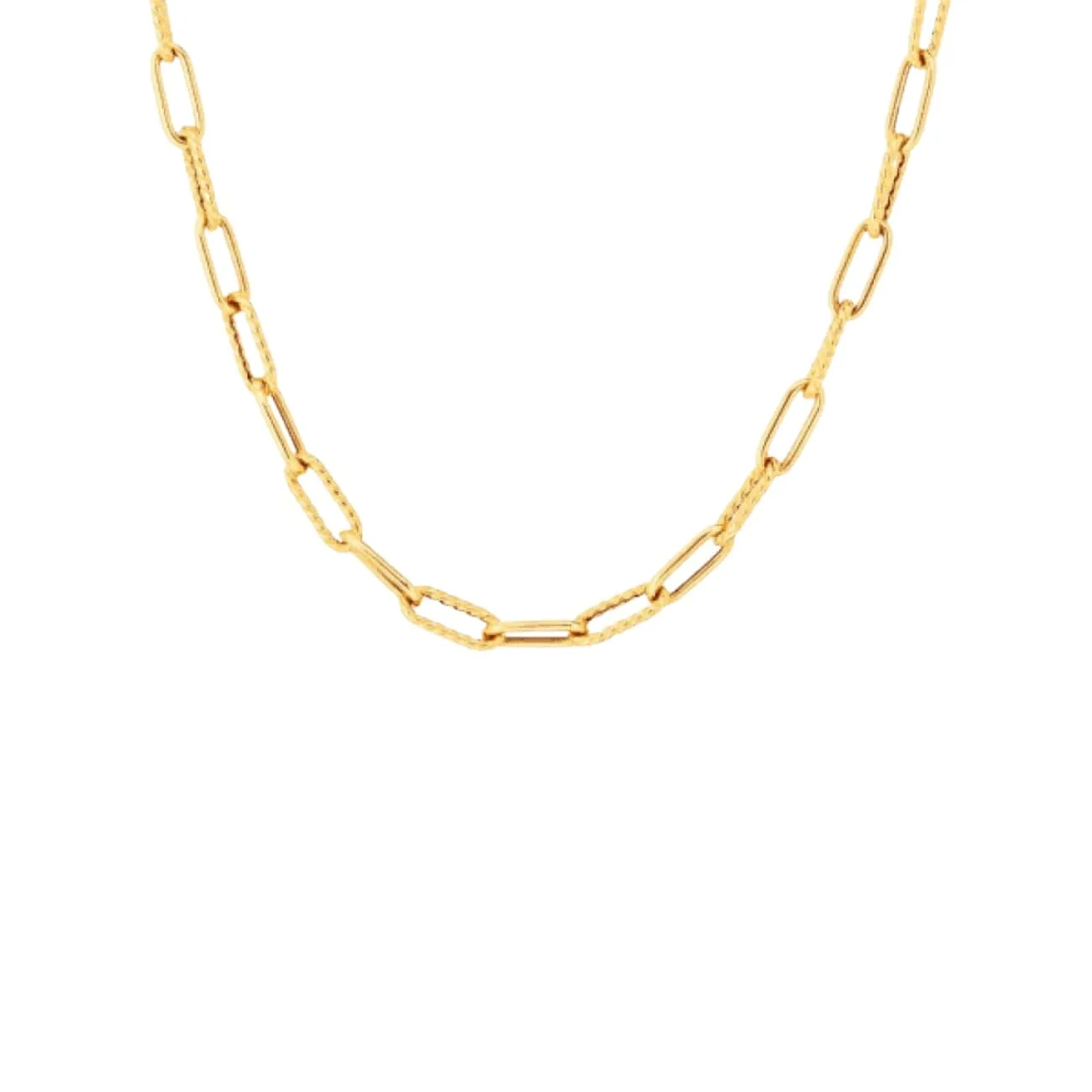 Designer Gold 18K Yellow Gold Shiny & Fluted Paperclip Chain Necklace