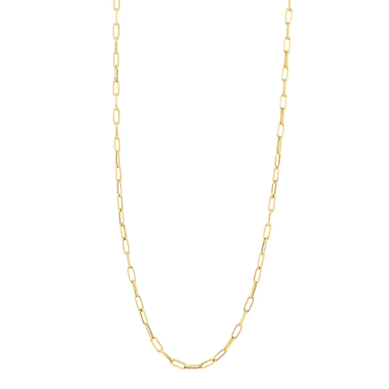 Designer Gold 18K Yellow Gold Shiny & Fluted Paperclip Chain Necklace