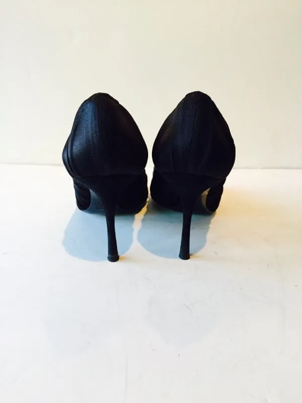 DOLCE & GABBANA Black Satin Ruched Open Toe Heels Size 7
