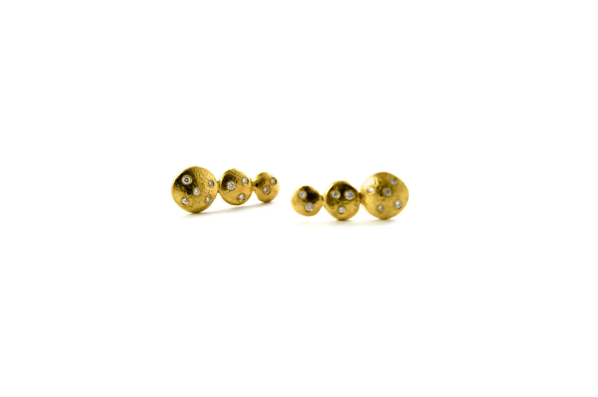 earrings / gold hammered 22k  graduated discs   diamonds