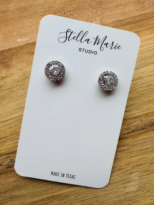 Eva Cubic Zirconia Silvertone Stud Earrings