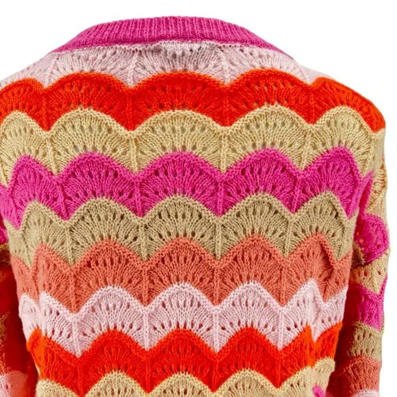 Frnch Women's Sweater Cristy Mohair Wool M Pink Wavy Holey Slouchy Rainbow NEW