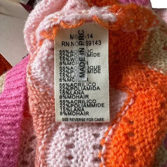 Frnch Women's Sweater Cristy Mohair Wool M Pink Wavy Holey Slouchy Rainbow NEW