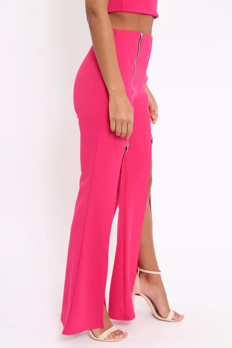 Fuchsia Bandeau Crop Top and Zip Front Trousers Co-ord - Ellenie