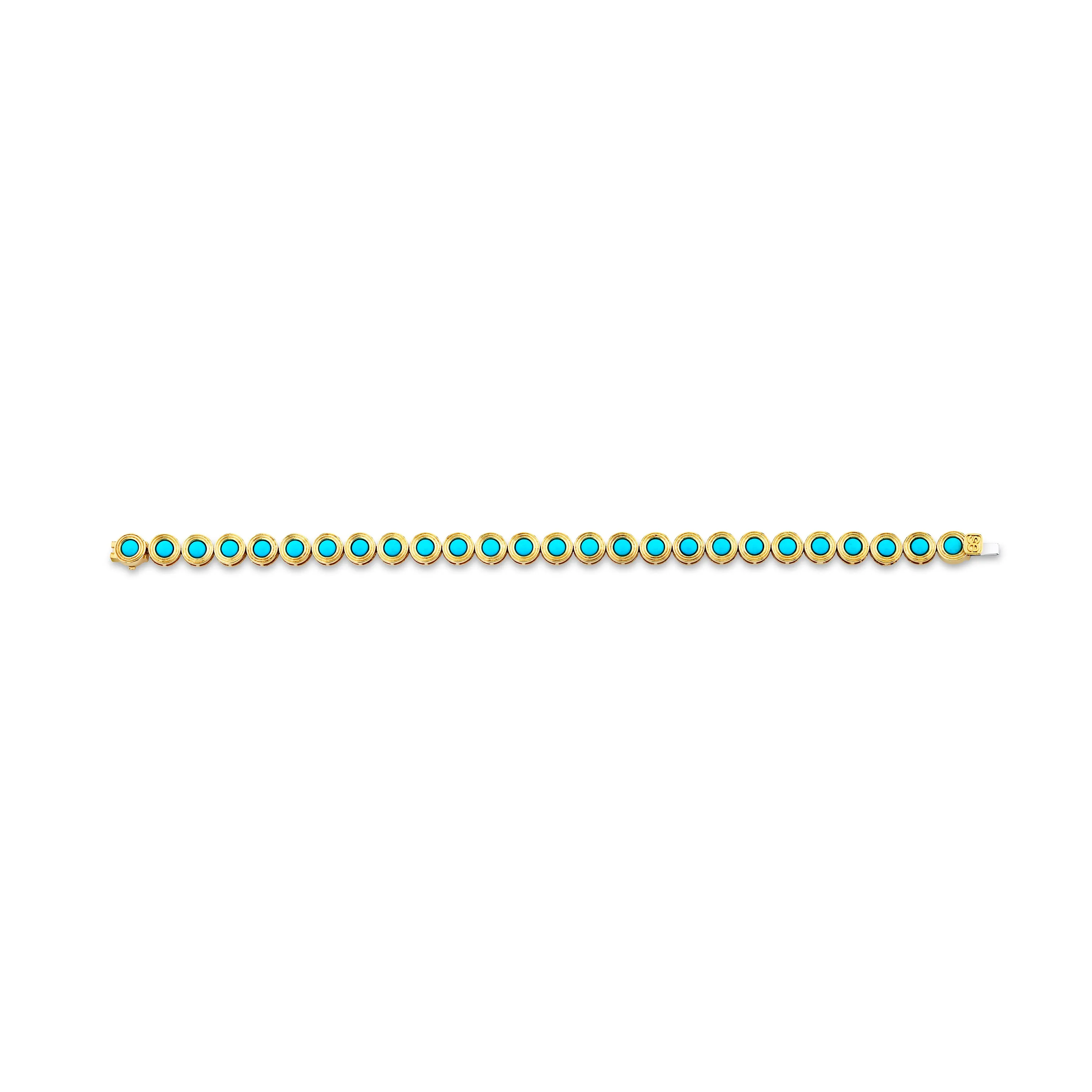 Gold & Turquoise Large Fluted Tennis Bracelet