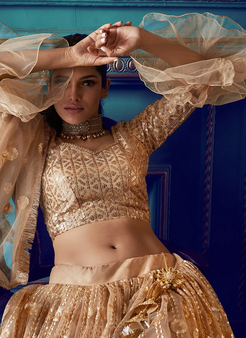 Golden Beige Indo Western Lehenga Choli