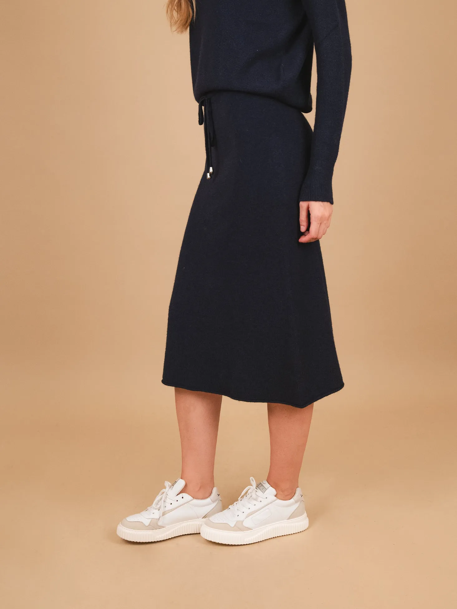GONNA MIDI IN MAGLIA CON ELASTICO E COULISSE BLU