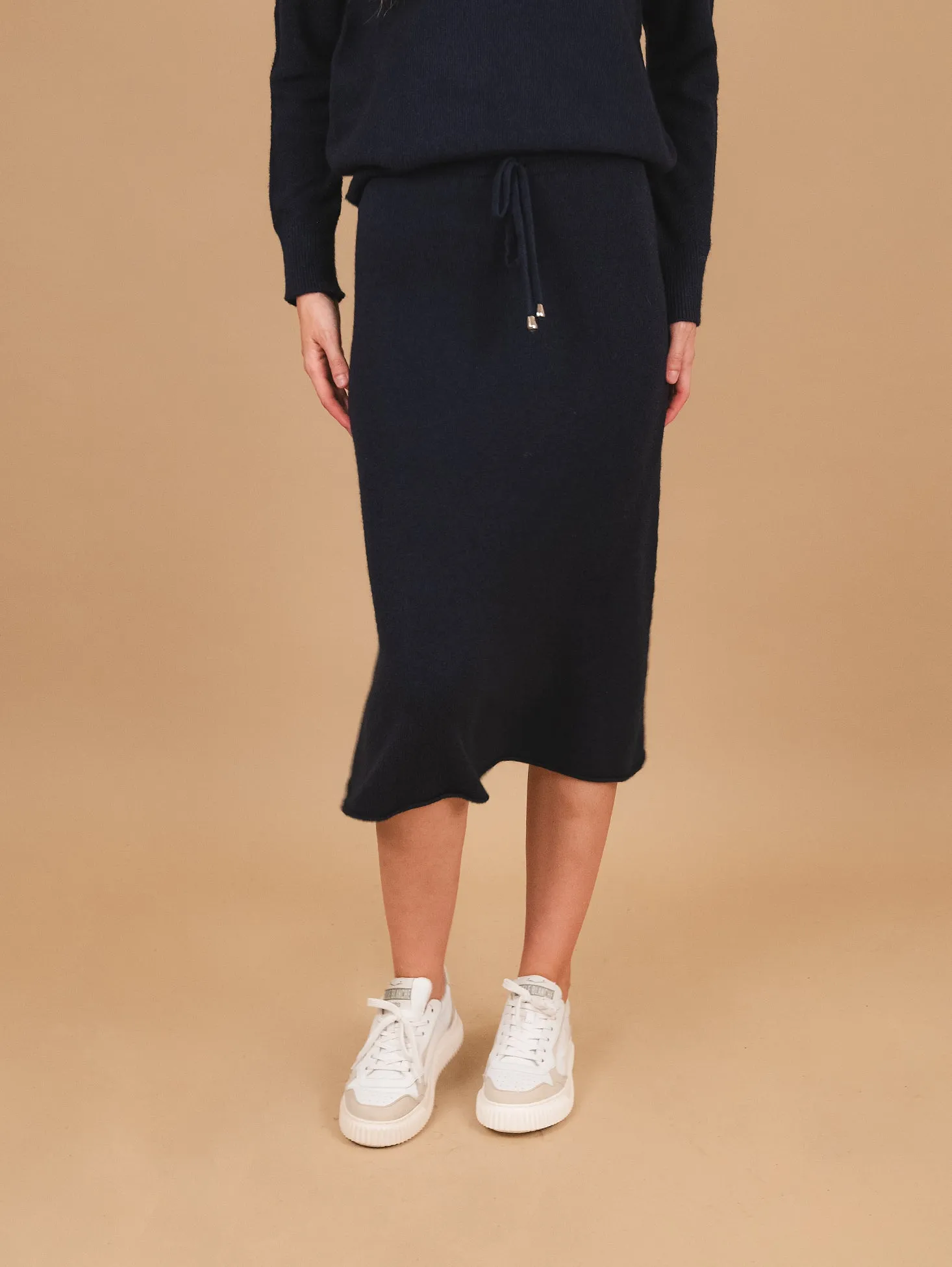GONNA MIDI IN MAGLIA CON ELASTICO E COULISSE BLU