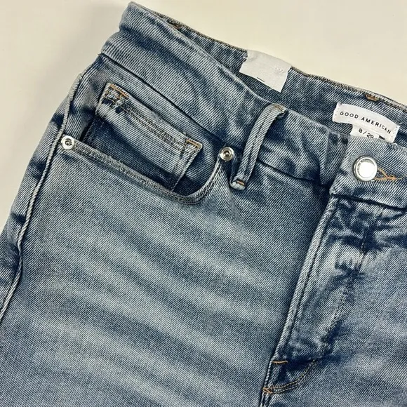 Good American Good Legs Destroyed Skinny Leg Ankle Cropped Designer Jeans