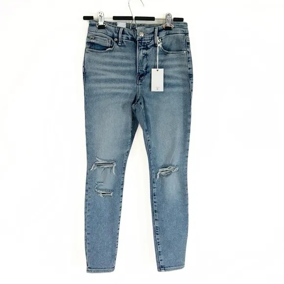Good American Good Legs Destroyed Skinny Leg Ankle Cropped Designer Jeans