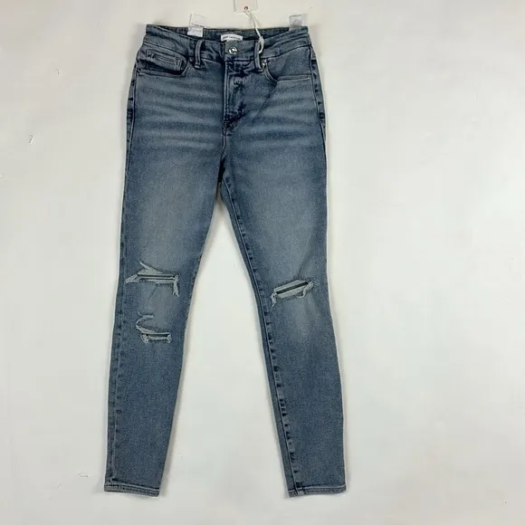 Good American Good Legs Destroyed Skinny Leg Ankle Cropped Designer Jeans