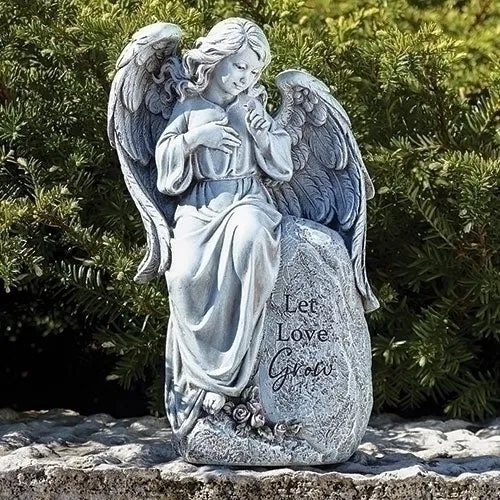 Gray 'Let Love Grow' Seated Angel Statue 12"
