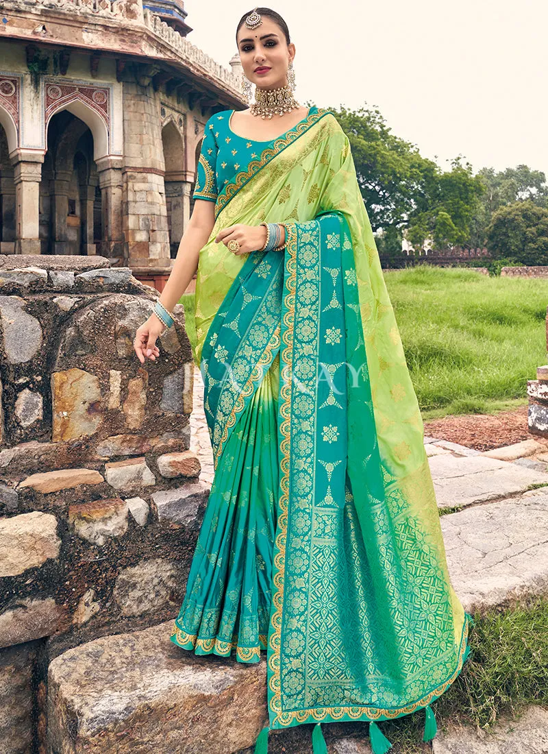 Green And Lime Designer Wedding Saree