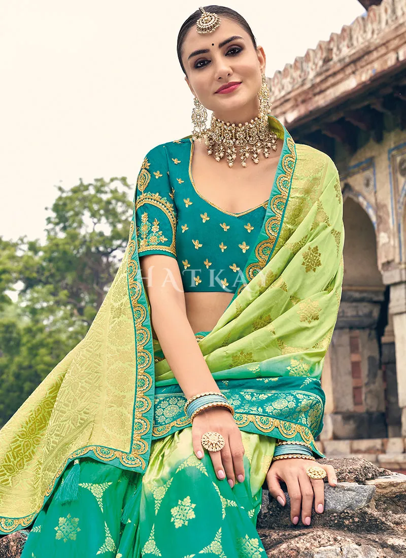 Green And Lime Designer Wedding Saree