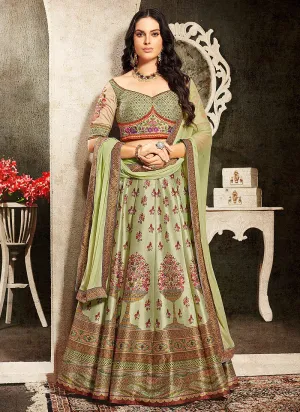 Green Multi Embroidered Wedding Lehenga/ Gown