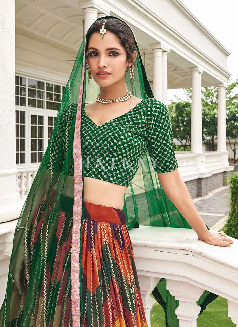 Green Multi Sequence Embroidered Traditional Lehenga Choli