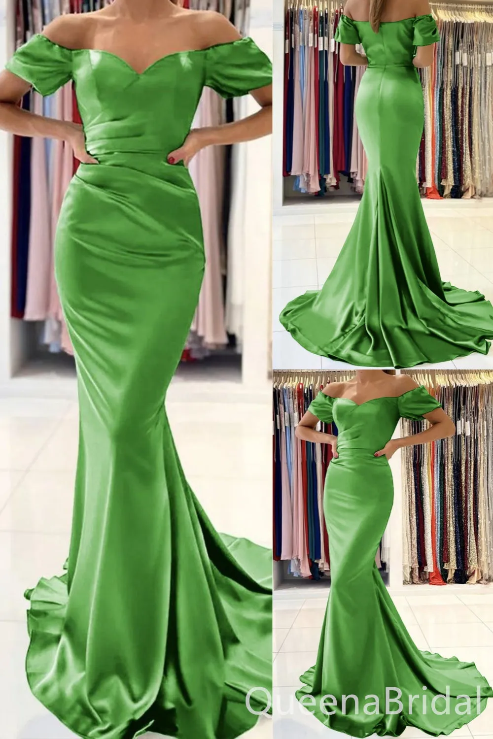 Green Off the Shoulder Sweetheart Mermaid Party Dress Long Prom Dresses to Impress ,WGP1525