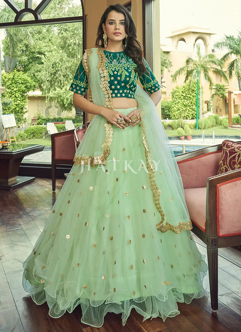 Green Two Tone Sequence Embroidered Net Lehenga Choli