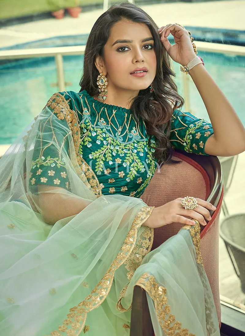 Green Two Tone Sequence Embroidered Net Lehenga Choli