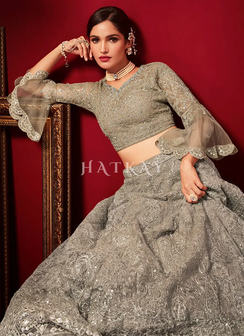 Grey Beige Embroidery Lehenga Choli