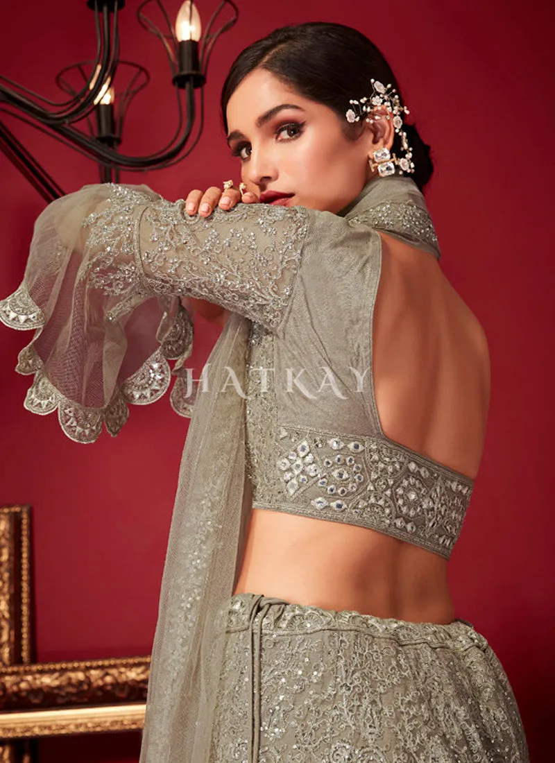 Grey Beige Embroidery Lehenga Choli