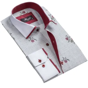 Grey Floral Mens Slim Fit Designer Dress Shirt - tailored Cotton Shirts for Work and Casual Wear