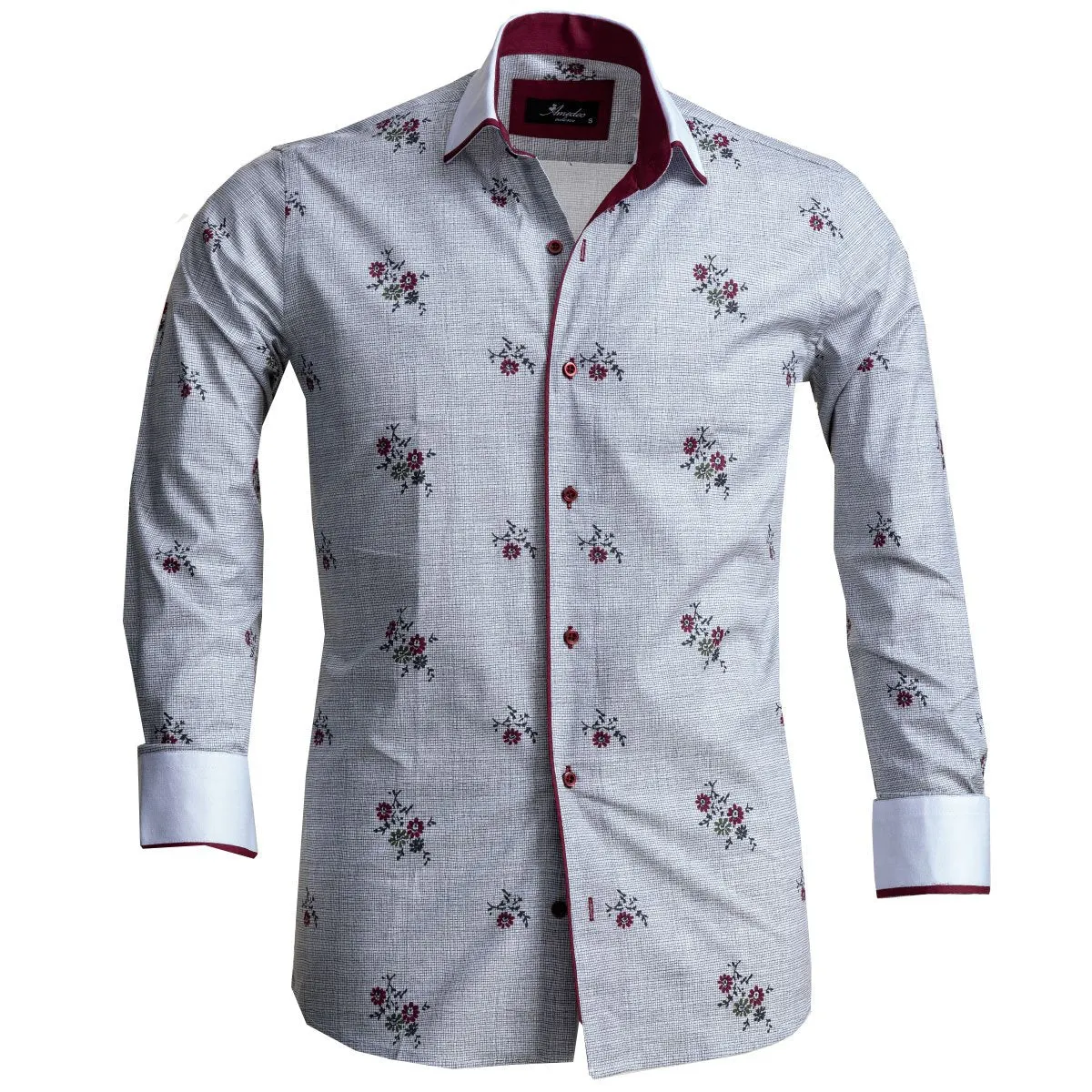 Grey Floral Mens Slim Fit Designer Dress Shirt - tailored Cotton Shirts for Work and Casual Wear