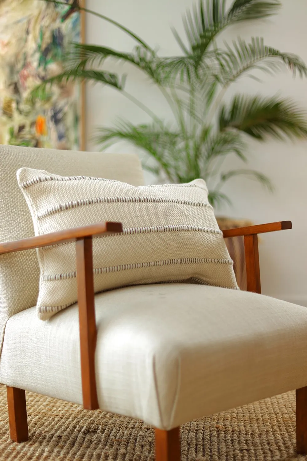 Grey Multi Striped Lumbar Pillow