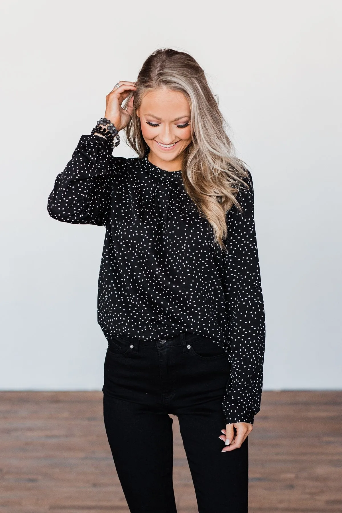 Head Over Heels Polka Dot Blouse- Black