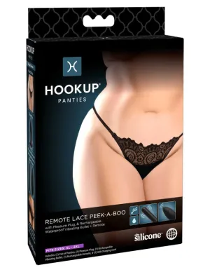 Hookup Panties Remote Lace Peek-a-Boo - Black - XL - Xxl