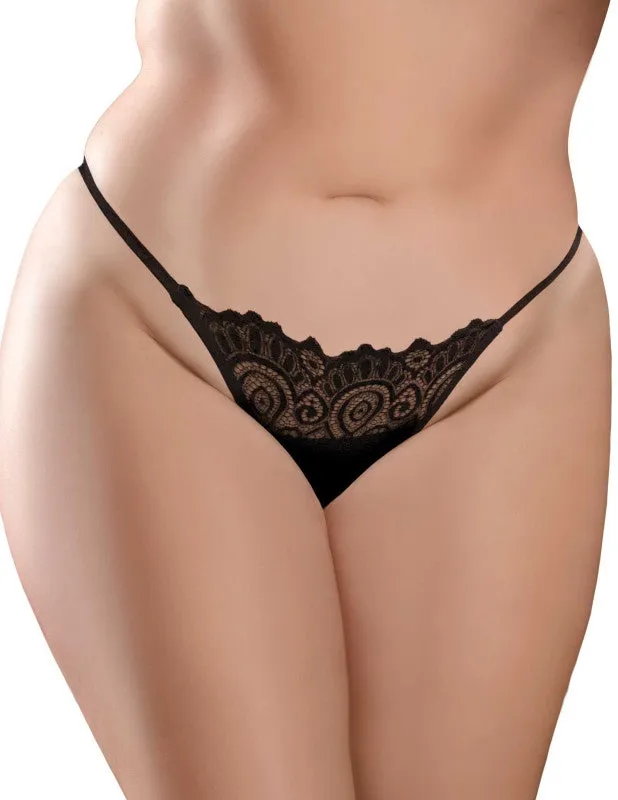 Hookup Panties Remote Lace Peek-a-Boo - Black - XL - Xxl