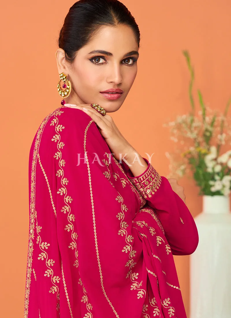 Hot Pink Embroidered Georgette Designer Anarkali Suit