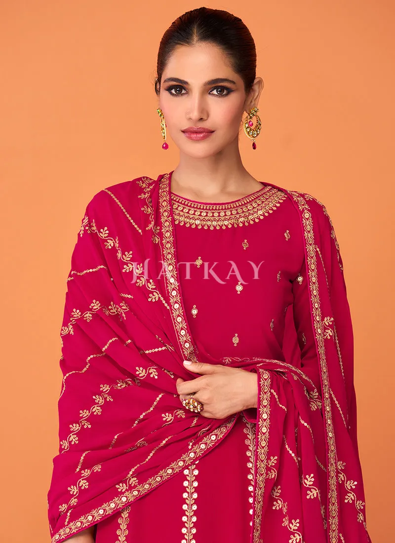 Hot Pink Embroidered Georgette Designer Anarkali Suit