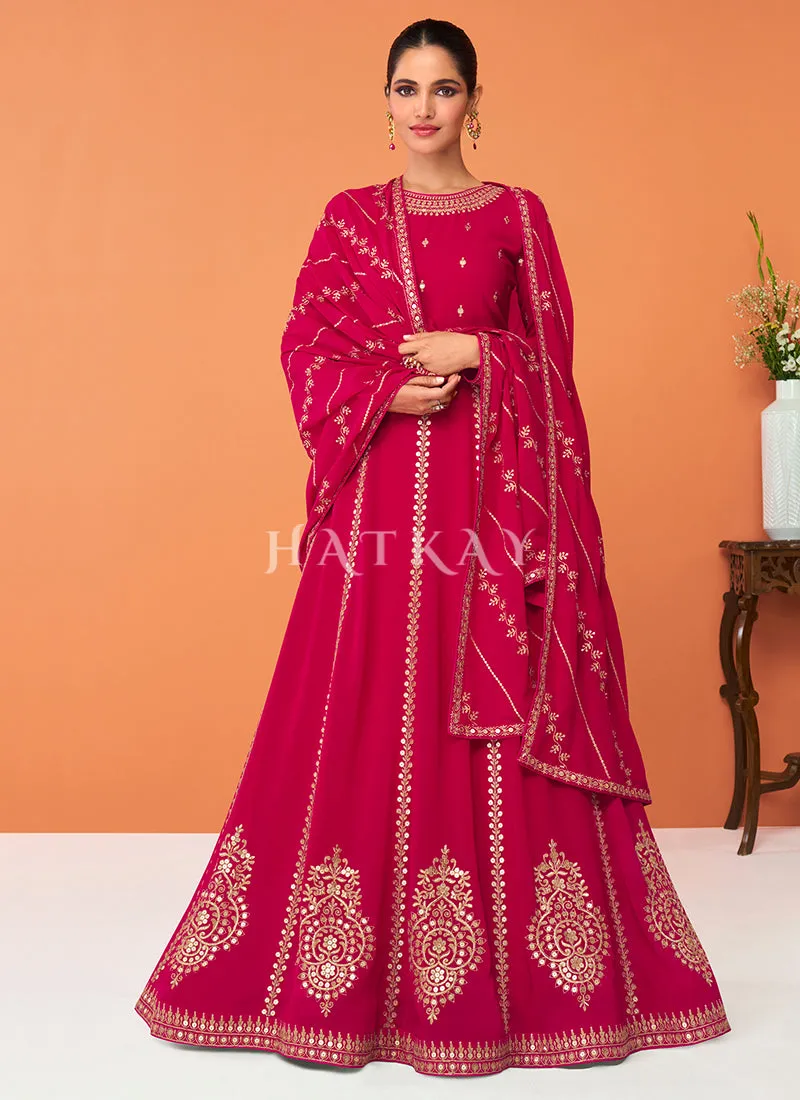 Hot Pink Embroidered Georgette Designer Anarkali Suit