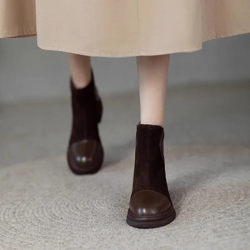 INSTOCK-Retro short boots for women with thick heels