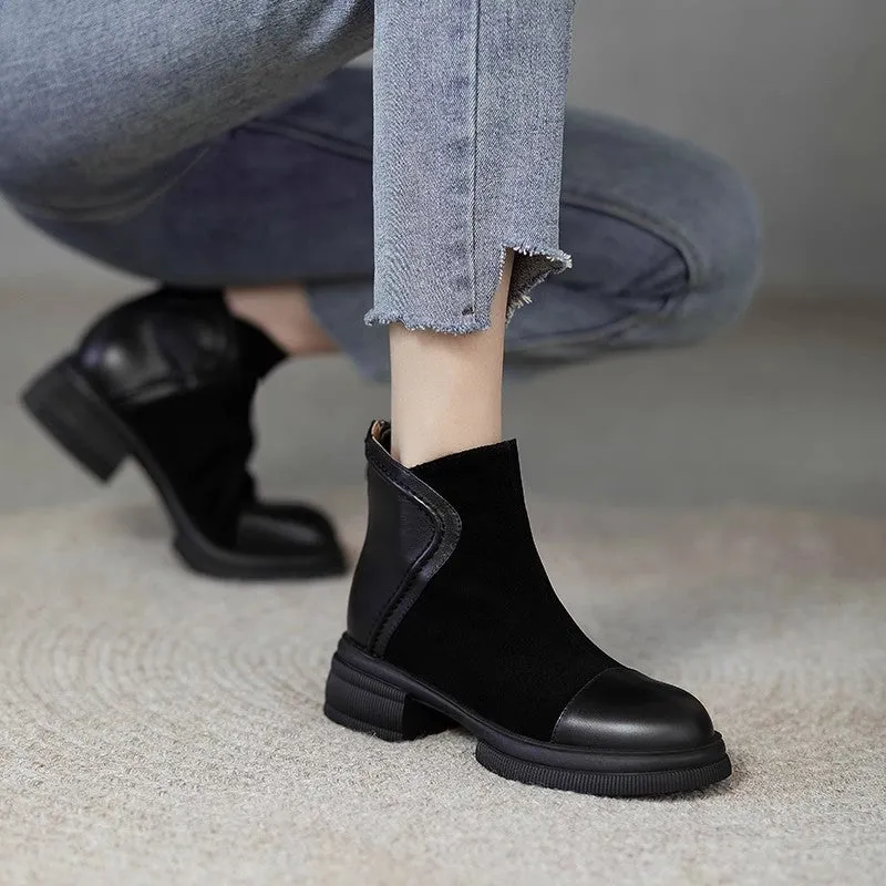INSTOCK-Retro short boots for women with thick heels