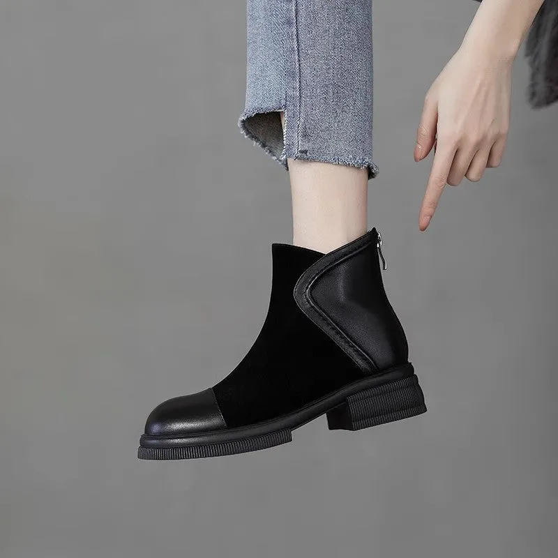 INSTOCK-Retro short boots for women with thick heels