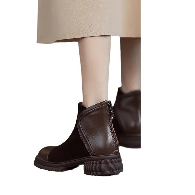 INSTOCK-Retro short boots for women with thick heels