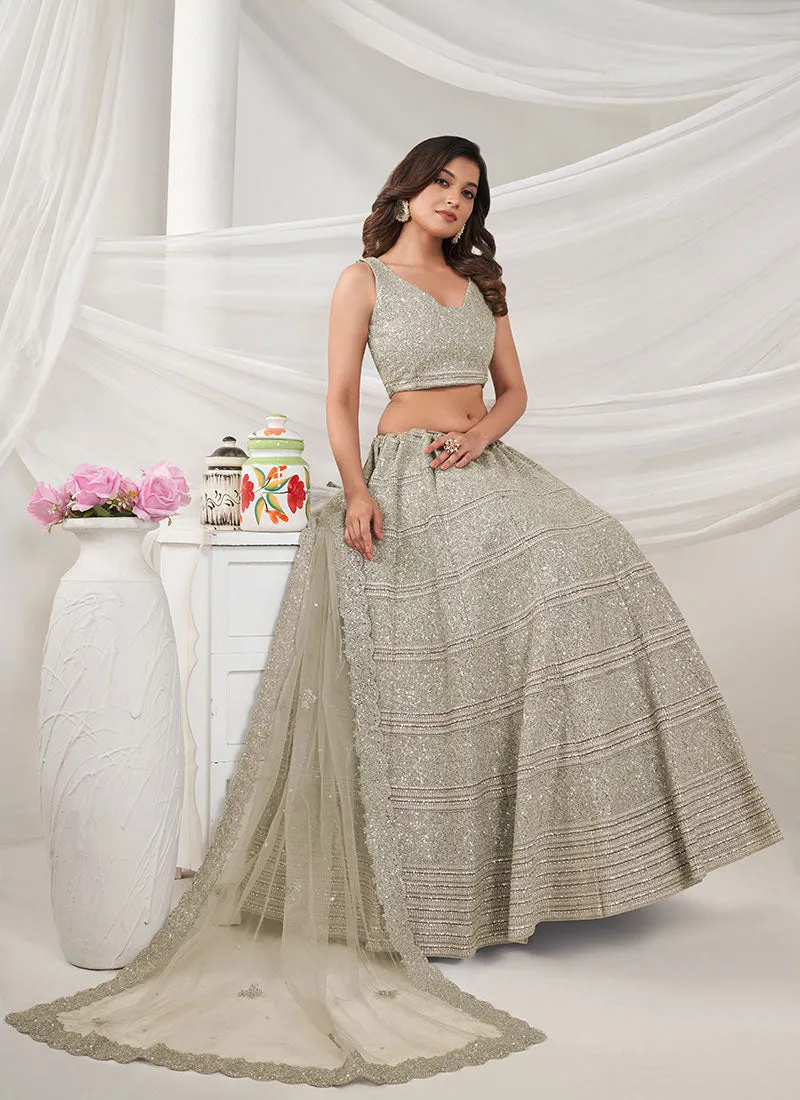 Ivory Zarkan And Sequence Embroidery Traditional Wedding Lehenga