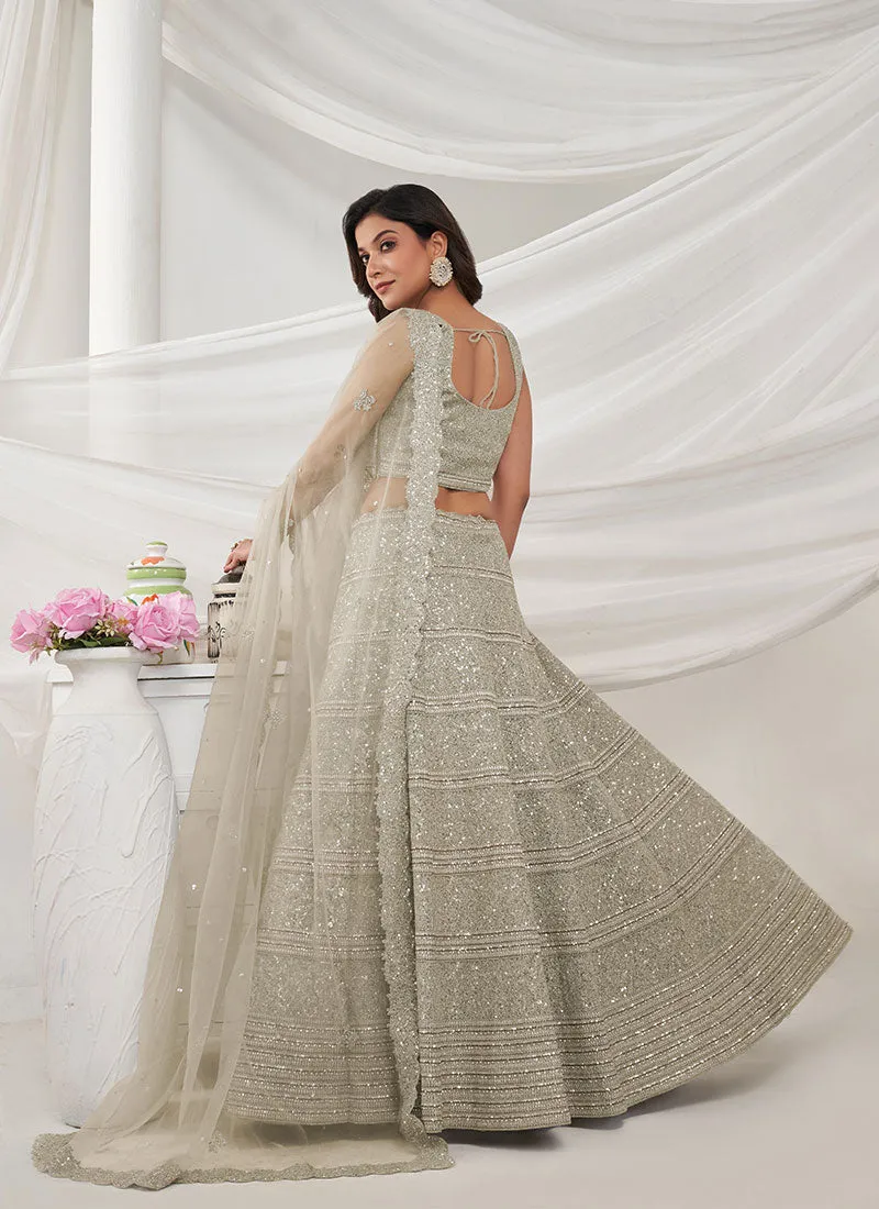 Ivory Zarkan And Sequence Embroidery Traditional Wedding Lehenga