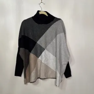 Joseph A Black and Gray Cowl Turtleneck Sweater